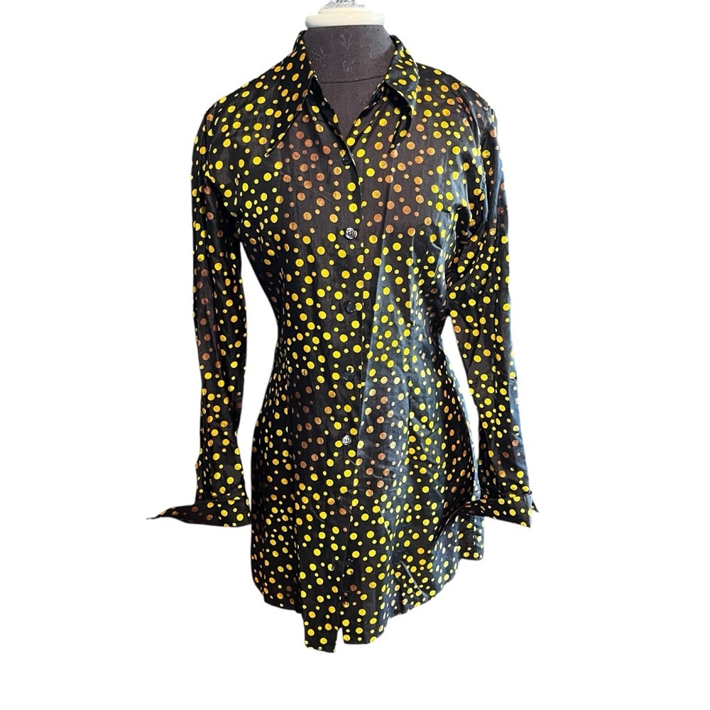 Vintage Rare Silk Black Gold Polka  agnes b. Tunic Blouse Dress Size 2 France